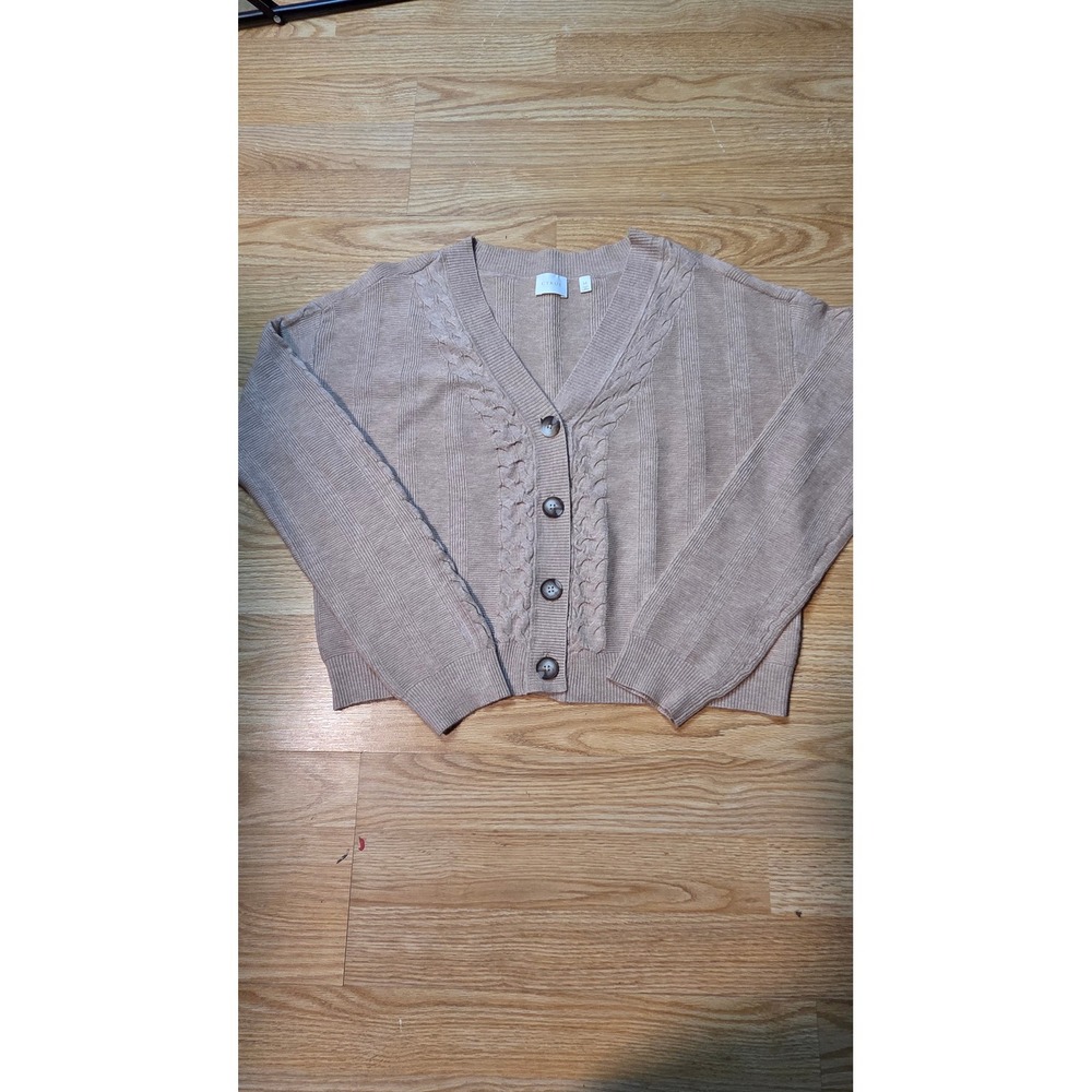 Cyrus Womens Tan Ribbed Cable Knit V-Neck Button Front Cardigan Sweater Size M